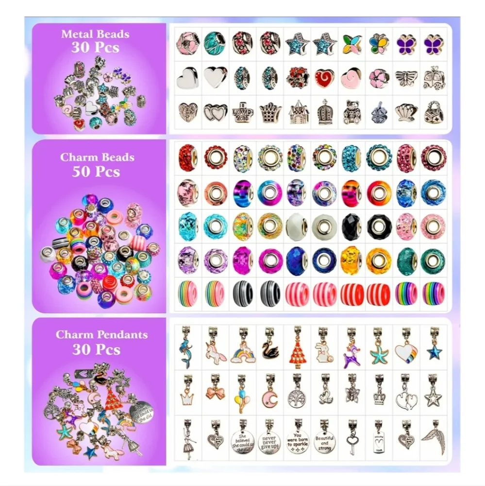 Colorful Charm Jewelry Set Fantasy Charm Bracelet Making Kit for Girls, 300+pcs